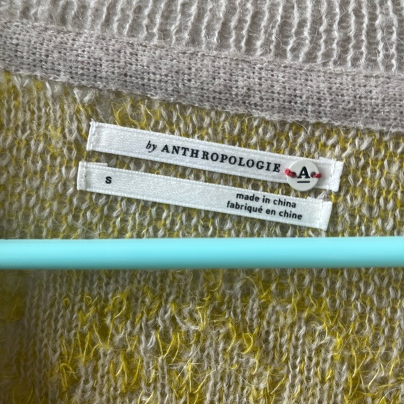 Anthropologie slouchy sweater, size small, taupe with yellow patterns - Picture 3 of 9